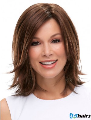 Brown Shoulder Length Straight Layered 12 inch Ideal Medium Wigs