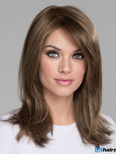 With Bangs Monofilament 16 inch Straight Brown Long Wigs