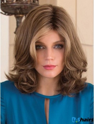 Without Bangs Brown Wavy 13 inch Shoulder Length Synthetic Wigs