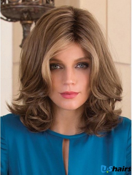 Without Bangs Brown Wavy 13 inch Shoulder Length Synthetic Wigs