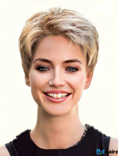 Cropped Straight Boycuts Blonde Flexibility 100% Hand-tied Wigs