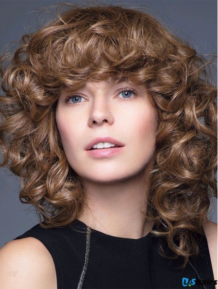 Curly Brown 14 inch Shoulder Length 100% Hand-tied Wigs