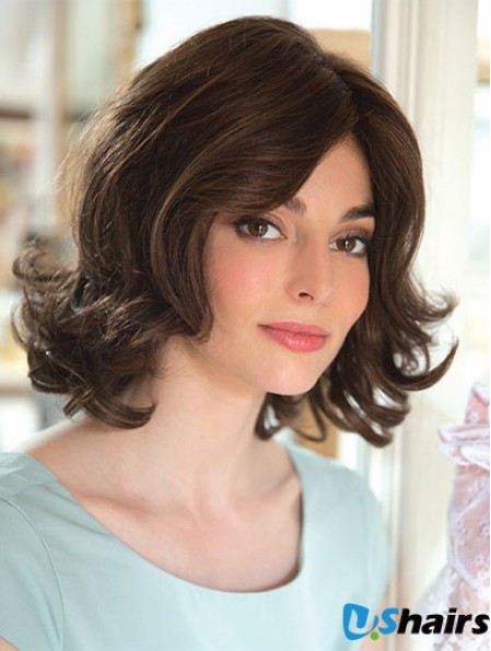 Brown 12 inch With Bangs Chin Length Affordable Monofilament Wigs