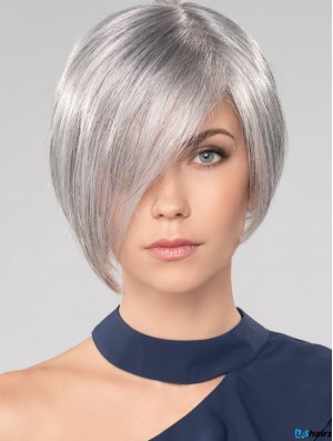 Straight Chin Length 10 inch Monofilament Convenient Grey Wigs