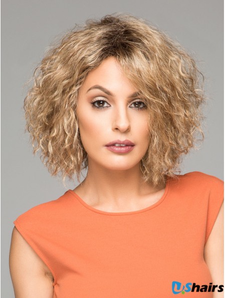 Short Curly Synthetic Wigs Chin Length Blonde Color Curly Style