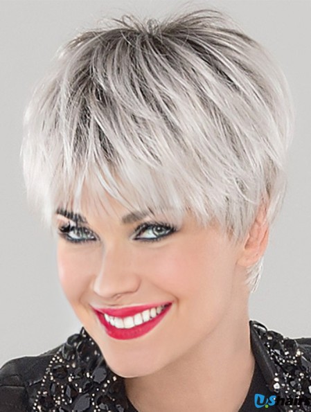 Cropped Straight White 4 inch Lace Cap Wigs