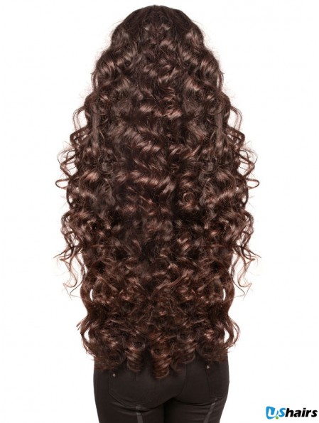 Long With Bangs Curly Brown Fashionable Synthetic Wigs