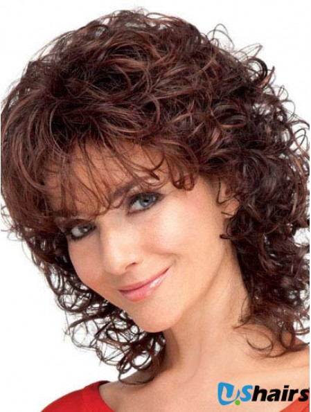 Curly Synthetic Hair With Bangs Auburn Color Shoulder Length