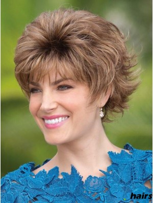 Capless Brown 6 inch Short With Bangs Synthetic Wigs