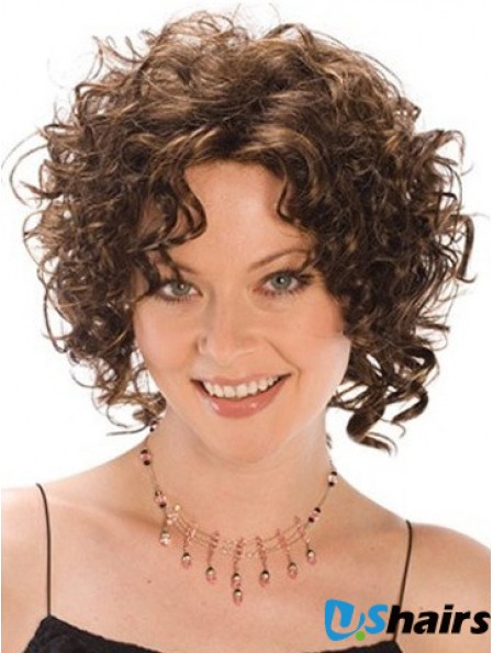 Heat Resistant Synthetic Wigs Curly Style Brown Color Classic Cut