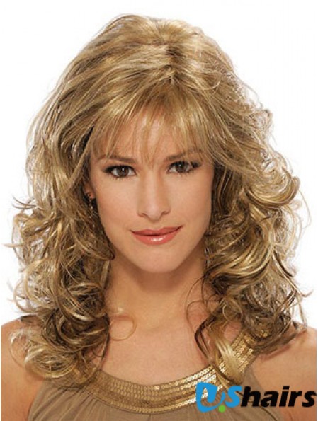 Wavy Synthetic Wigs Blonde Color Capless With Bangs