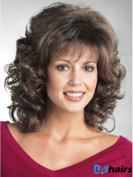 Shoulder Length Synthetic Wigs For The Elderly Lady 