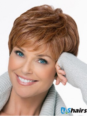 Lace Synthetic Wigs Cheap Boycuts Straight Style Brown Color Short Length