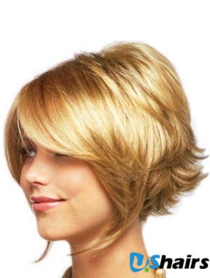 Sleek Blonde Chin Length Wavy Layered Lace Front Wigs