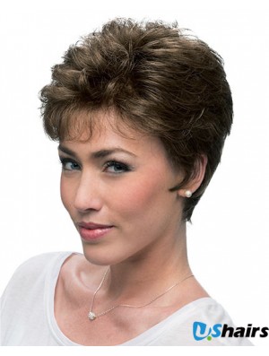 Cheap Brown Cropped Layered Curly Glueless Lace Front Wigs