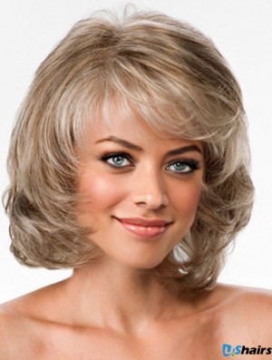 Modern Blonde Chin Length Wavy Layered Lace Front Wigs