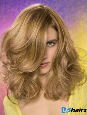 Wavy Layered Shoulder Length Blonde Fashionable Lace Front Wigs