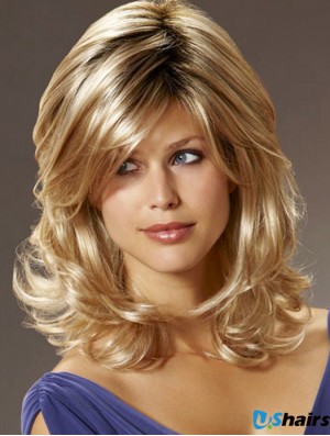 UK Synthetic Hair With Bangs Shoulder Length Blonde Color