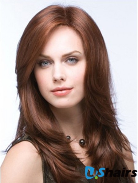 Long Straight Layered Synthetic Brown Auburn Wigs Monofilament