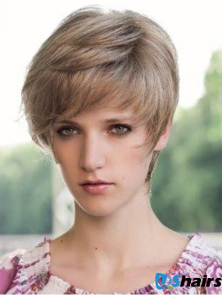 Suitable 6 inch Straight Blonde Boycuts Short Wigs