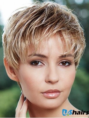 Cheapest 6 inch Straight Blonde Boycuts Short Wigs