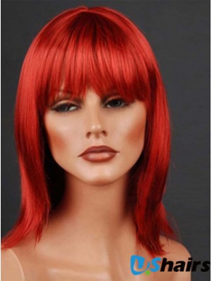 Synthetic Lacefront Wig Monofilament Straight Style Red Color With Bangs