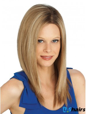 Blonde Straight Long Without Bangs Lace Front Cheap Ladies Wigs