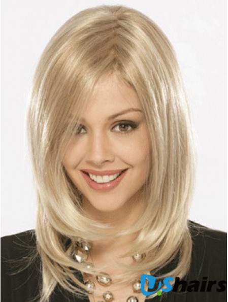 Shoulder Length Without Bangs Straight Blonde Flexibility Synthetic Wigs