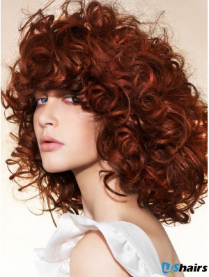 Hairstyles 16 inch Copper Chin Length With Bangs Curly Lace Wigs