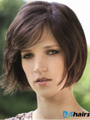 Chin Length Brown Soft 8 inch Straight Bob Wigs