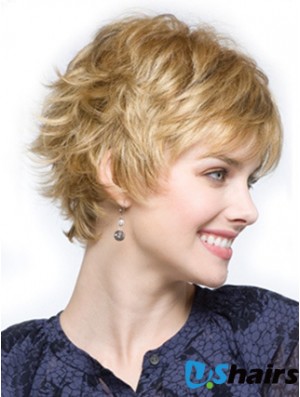 Cropped Layered Wavy Blonde Comfortable Synthetic Wigs