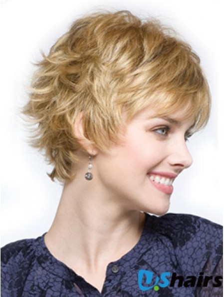 Cropped Layered Wavy Blonde Comfortable Synthetic Wigs