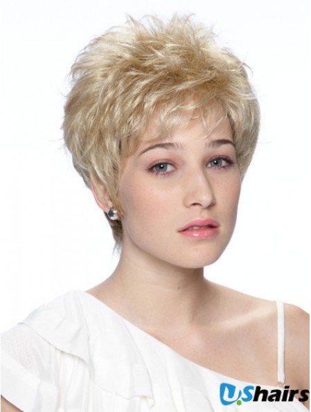 Cropped Boycuts Wavy Blonde Fashionable Synthetic Wigs