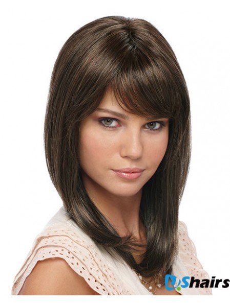 Shoulder Length Brown Layered Straight Great Full Lace Wigs