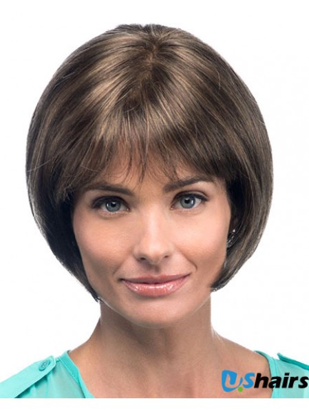 Chin Length Straight Bobs Brown Fashion 100% Hand-tied Wigs