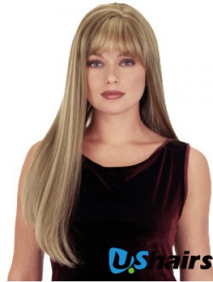 Straight With Bangs 26 inch Blonde Suitable Synthetic Wigs