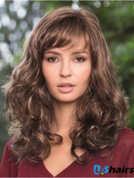 Synthetic Lace Wig Brown Color Wavy Style Long Length Boycuts