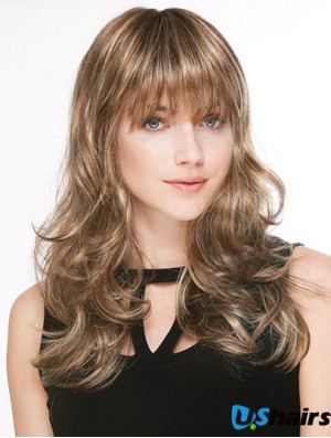 Trendy Blonde Wavy With Bangs Long Wigs