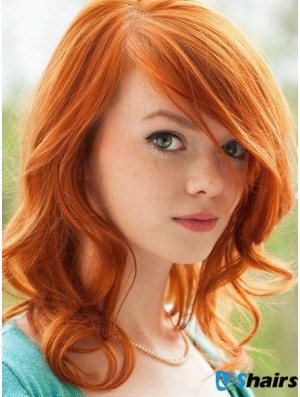 Copper Shoulder Length Wavy With Bangs 16 inch New Medium Wigs