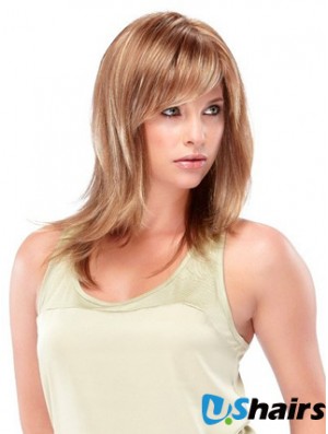 Blonde Shoulder Length Straight With Bangs Trendy Medium Wigs