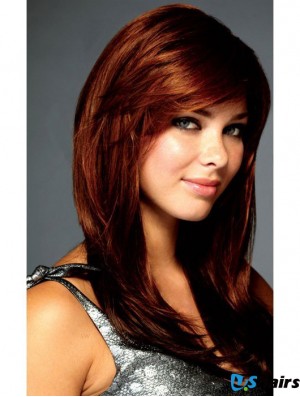 Fashion Auburn Straight With Bangs Lace Front Long Wigs