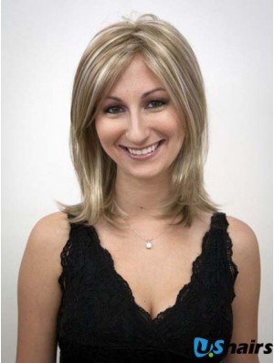 Shoulder Length Without Bangs Straight Blonde Cheapest Synthetic Wigs