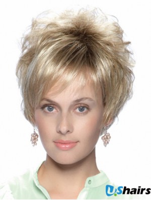 No-Fuss 8 inch Straight Blonde With Bangs Short Wigs