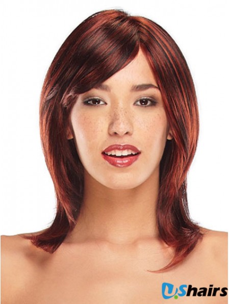 Straight Layered Shoulder Length Red Ideal Lace Front Wigs