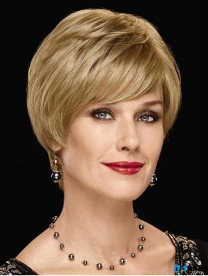 Synthetic Wig Shop UK With Bangs Chin Length Blonde Color