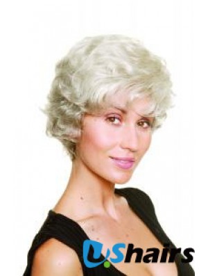 Synthetic Chin Length Wavy Capless Elderly Lady Wigs