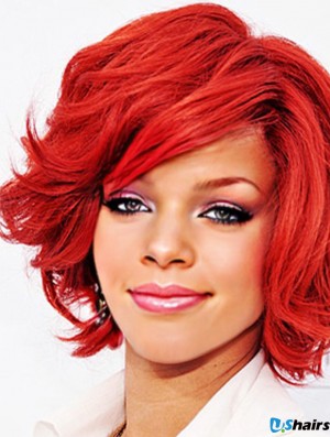 Natural 12 inch Wavy Red With Bangs Short Wigs