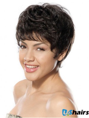 Discount Black Short Boycuts Wavy Glueless Lace Front Wigs