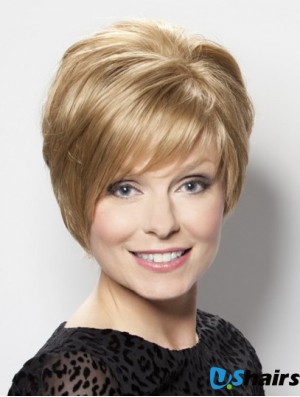 No-Fuss Blonde Short Layered Straight Glueless Lace Front Wigs