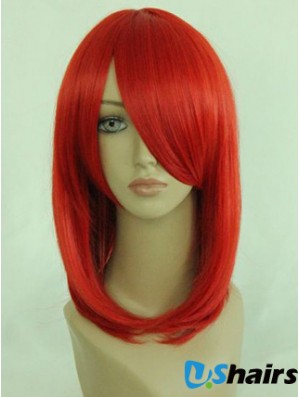 Red Shoulder Length Straight With Bangs 14 inch Online Medium Wigs